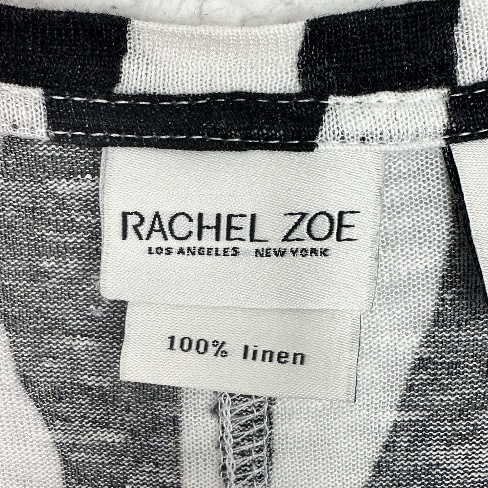 Rachel Zoe Womens 1X Linen Top Black White Zebra Stripe Short Sleeve Blouse Plus - Picture 3 of 8